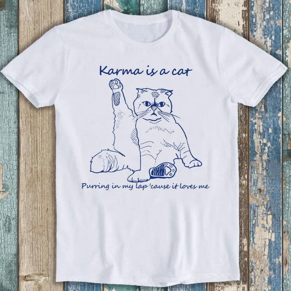 Karma Is A Cat Purring In My Lap Cause It Loves Me Funny Gift Tee, Funny Cat Tee